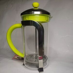 Brandani Italian Style Coffee Press Glass Chrome Chartreuse Plastic 9"